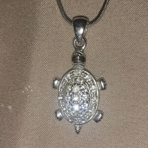 Silver Sparkly Sea Turtle Pendant Necklace